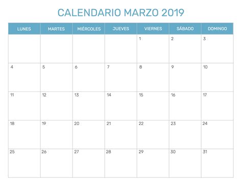 Calendario mensual para imprimir año 2019