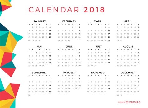 Calendario mensual Polygonal 2018   Descargar vector