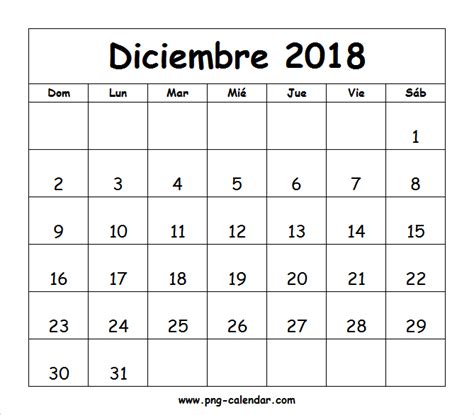 Calendario Mes De Diciembre 2018 Para Imprimir