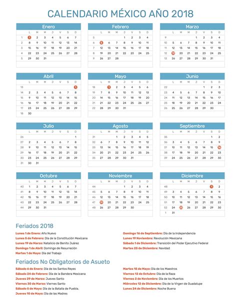 Calendario México Año 2018 | Feriados