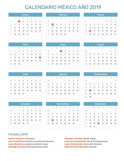 Calendario México Año 2019 | Feriados
