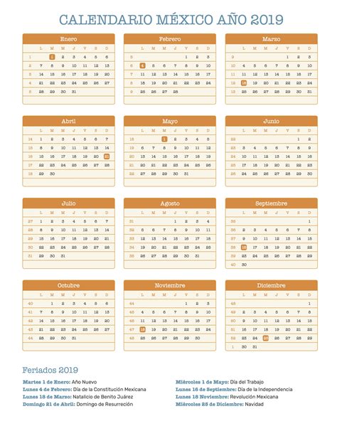 Calendario México Año 2019 | Feriados