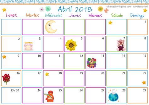 Calendario Multicolor   Abril 2018   Calendario Multicolor ...