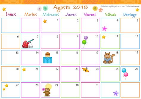 Calendario Multicolor   Agosto 2018   Calendario ...