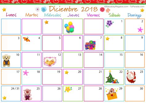 Calendario Multicolor   Diciembre 2018   Calendario ...