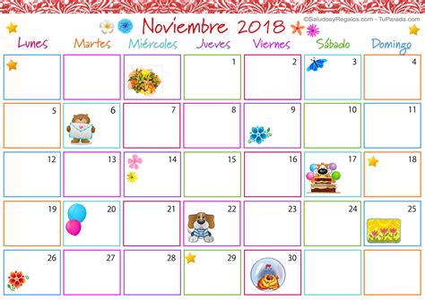 Calendario Multicolor   Noviembre 2018, Calendario ...