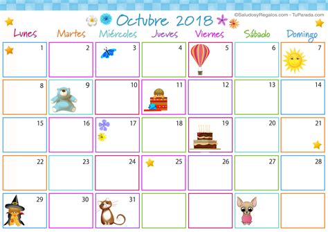 Calendario Multicolor   Octubre 2018   Calendario ...