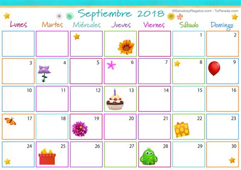 Calendario Multicolor   Septiembre 2018   Calendario ...