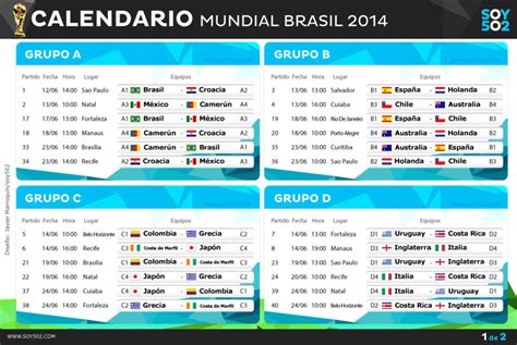 Calendario Mundial de Brasil 2014 – IDA DE MANOS