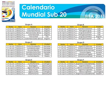 Calendario Mundial Sub 20 – Colombia 2011 | Viajes Verne
