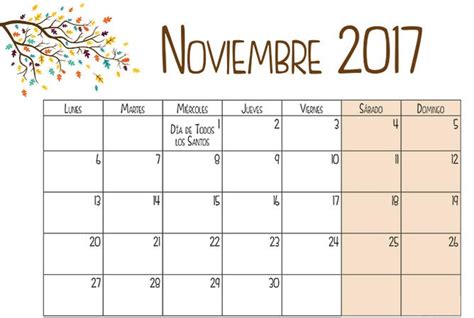 Calendario Noviembre 2017 para imprimir | Calendario 2018 ...