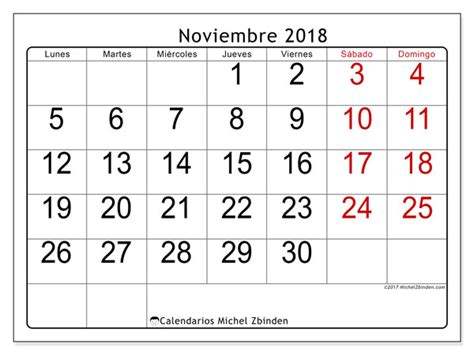 Calendario noviembre 2018  62LD    Michel Zbinden  es