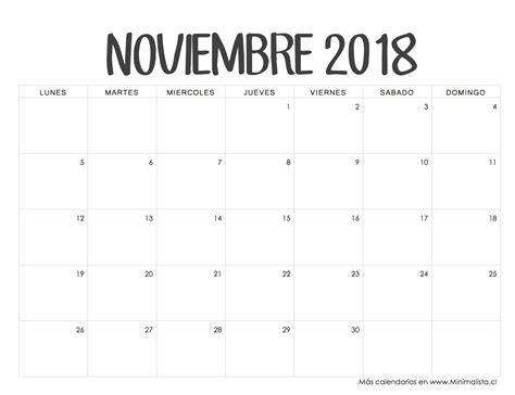 Calendario Noviembre 2018 | calendario 2017 | Pinterest ...