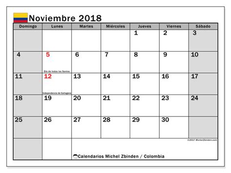 Calendario noviembre 2018, Colombia   Michel Zbinden  es