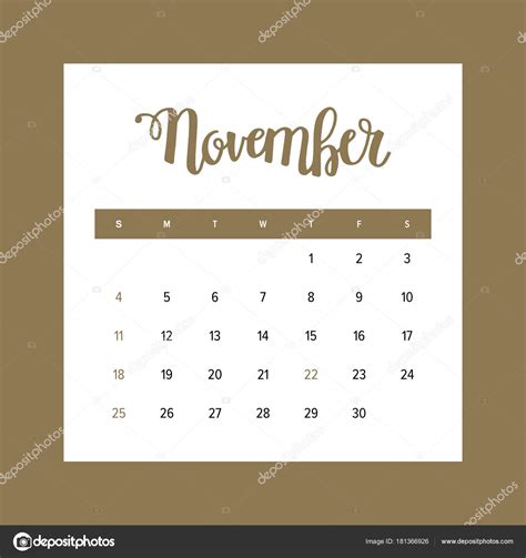 Calendario Noviembre 2018 Mes Del Año Elegante Diseño ...