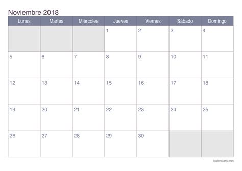 Calendario noviembre 2018 para imprimir   iCalendario.net