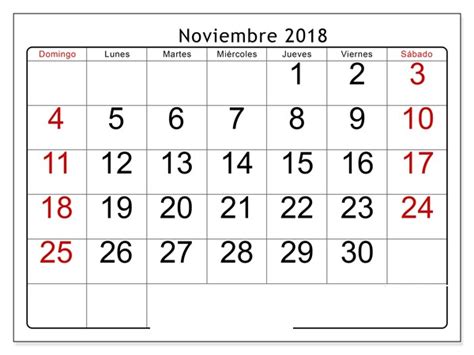 Calendario Noviembre 2018 para imprimir [PDF, Excel, Word ...