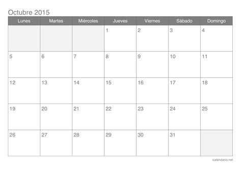 Calendario octubre 2015 para imprimir   iCalendario.net