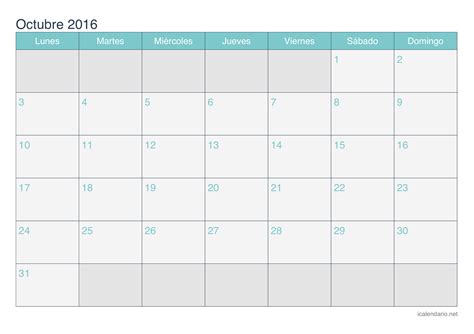 Calendario octubre 2016 para imprimir   iCalendario.net