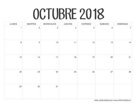 Calendario Octubre 2018 | cal2018 | Pinterest | Octubre ...