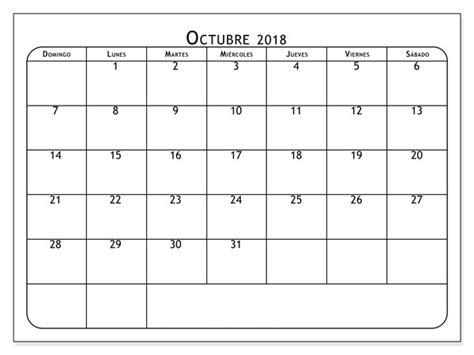 Calendario Octubre 2018 para imprimir [PDF, Excel, Word ...