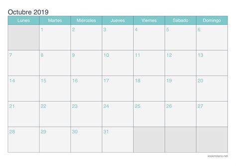 Calendario octubre 2019 para imprimir   iCalendario.net