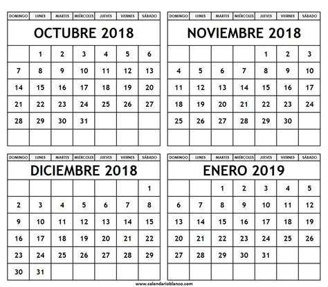 Calendario Octubre Noviembre Diciembre 2018 Enero 2019 ...