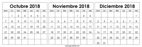 Calendario Octubre Noviembre Diciembre 2018 Para Imprimir