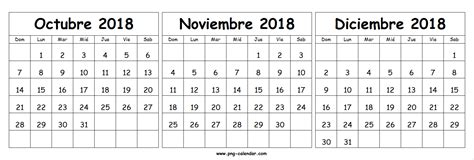 Calendario Octubre Noviembre Diciembre 2018 Para Imprimir