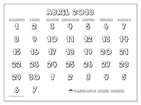 Calendario para imprimir abril 2018   Hilarius | bedroom ...