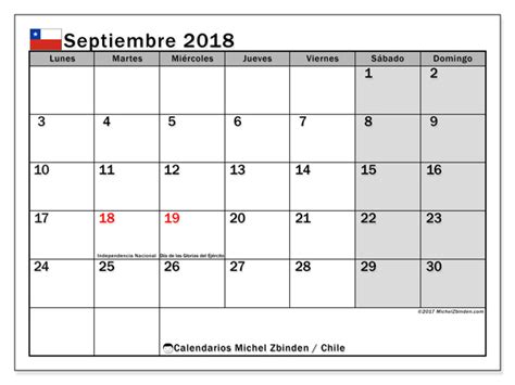Calendario para imprimir septiembre 2018   Días feriados ...