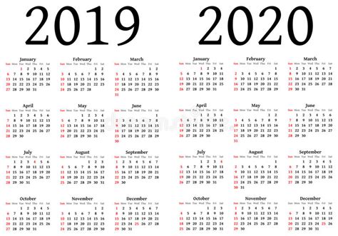 Calendario per 2019 e 2020 illustrazione vettoriale ...