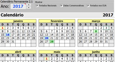 Calendário permanente + gerador de calendários no Excel 3.0