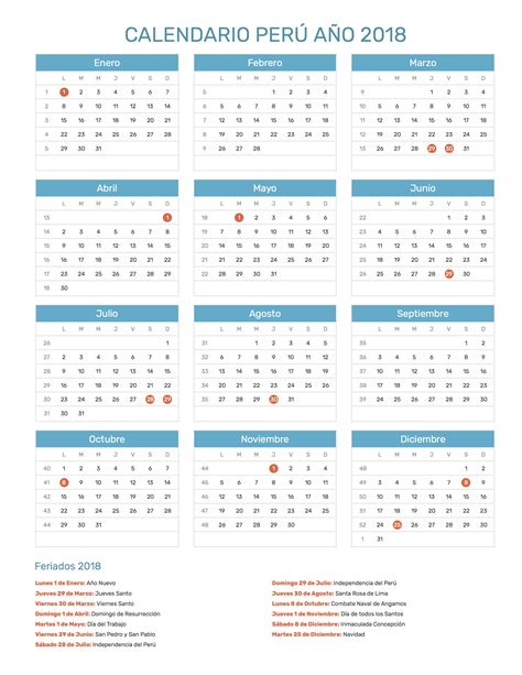 Calendario Perú Año 2018 | Feriados