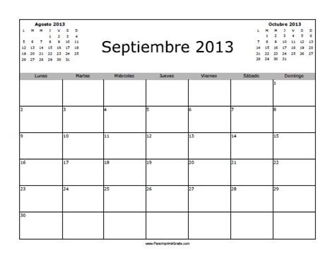 Calendario Septiembre 2013 en Blanco   Para Imprimir ...