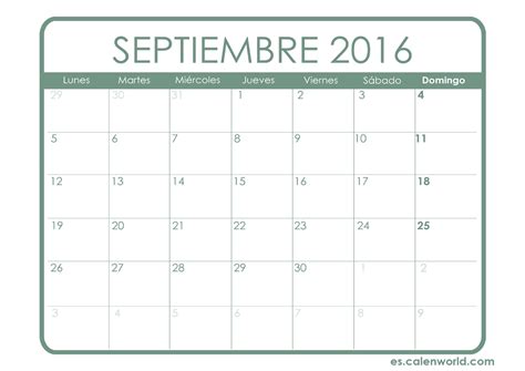 Calendario Septiembre 2016 | Calendarios para imprimir