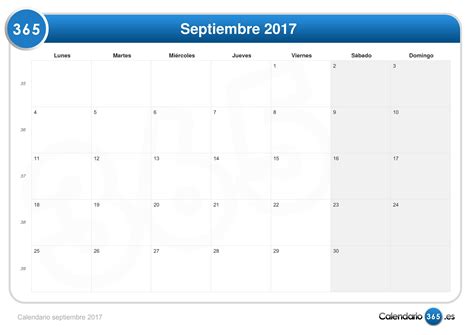 Calendario septiembre 2017