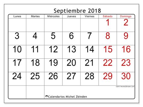 Calendario septiembre 2018  62LD