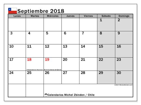 Calendario septiembre 2018, Chile