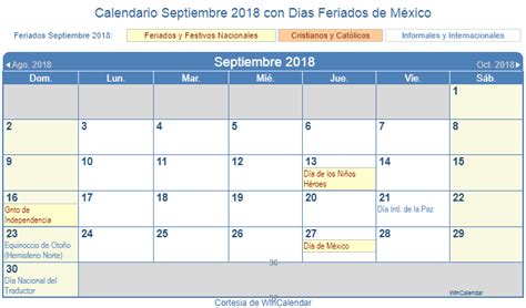 Calendario Septiembre 2018 para imprimir   México