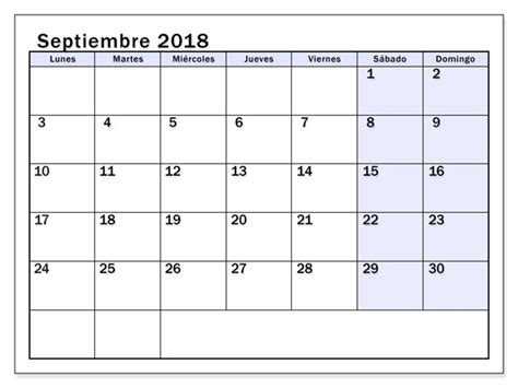 Calendario Septiembre 2018 para imprimir [PDF, Excel, Word ...