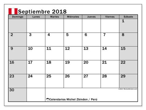 Calendario septiembre 2018, Perú