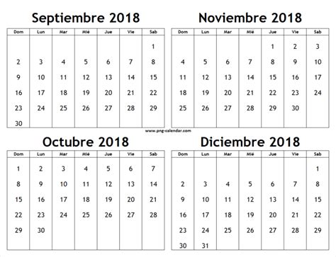Calendario Septiembre Octubre Noviembre Diciembre 2018 ...