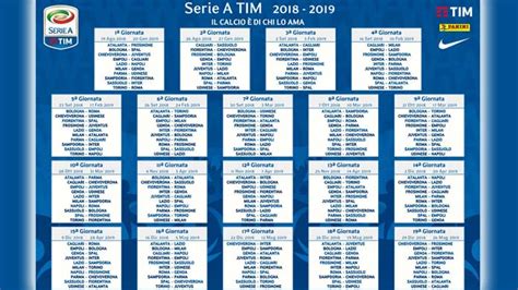 Calendario Serie A 2018 2019 PDF da stampare