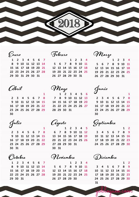 calendarios 2018 gratis imprimir blanco negro   Yo Blogueo