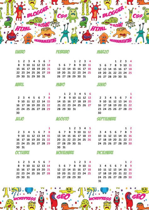 calendarios 2018 gratis imprimir monsters   Yo Blogueo