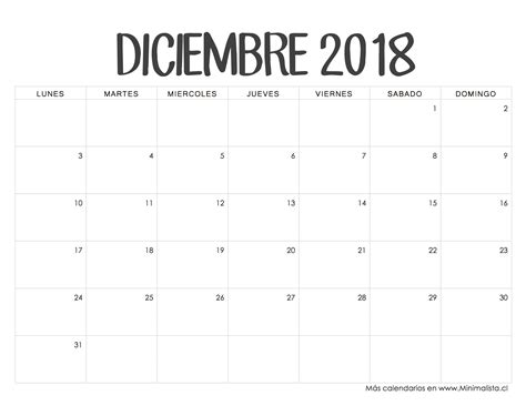 Calendarios 2018 para Imprimir   Minimalista