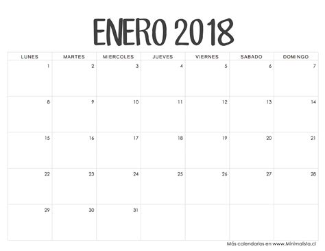 Calendarios 2018 para Imprimir – Minimalista | Rutinas ...