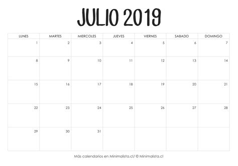 Calendarios 2019 para Imprimir   Minimalista