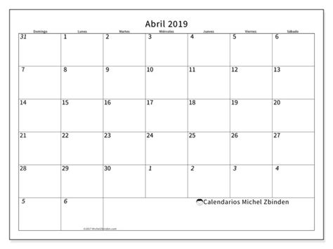 Calendarios abril 2019  DS